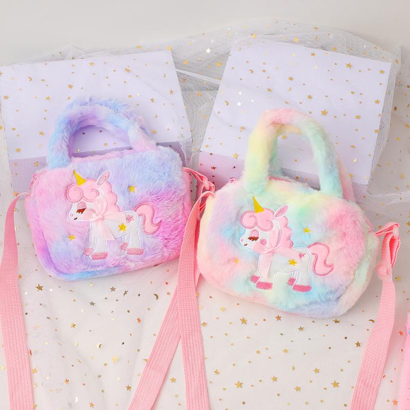 Winter New Plush Children's Crossbody Bag European and American Fashion Shoulder Bag Toddler Girl Cute Unicorn Handbag