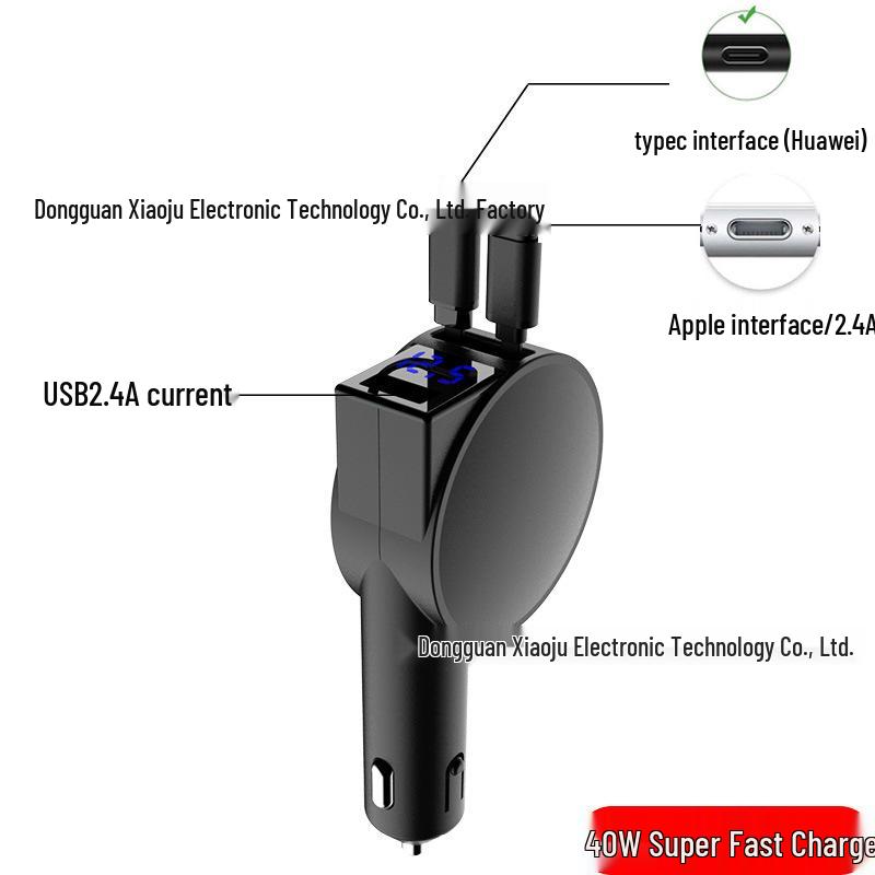 

Universal 40W Car Charger with 20W PD for Huawei & Apple - Flash Charging & Digital Display