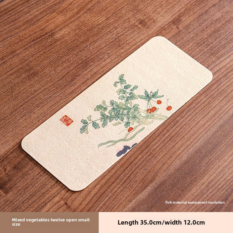 Double Sided Waterproof Tea Mat Chinese Style Felt Zen Table Runner Chinese Style Tea Table Cloth Pad Long Strip Dry Brewing Mat Jacquard