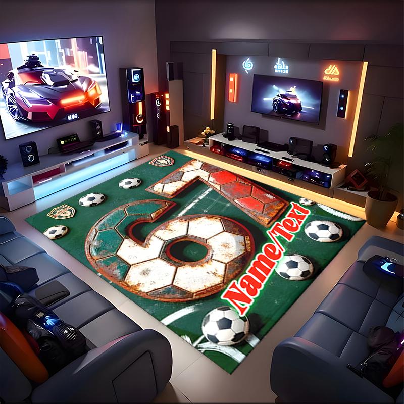 1PC Custom Name Soccer Ball Artwork Theme Floor Mat Ideal for Living Room, Game Rooms, Office, Bedroom,Floor Mat Playful Design