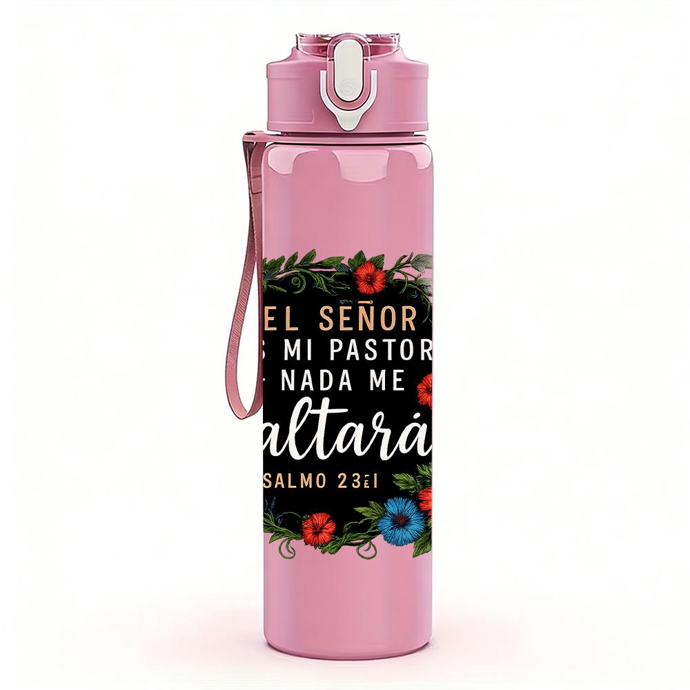 1PC Floral Wreath Quote Text 750ml Color Plastic Sports Water Bottle Leakproof Flip Straw Lid For Sports Office Home Use