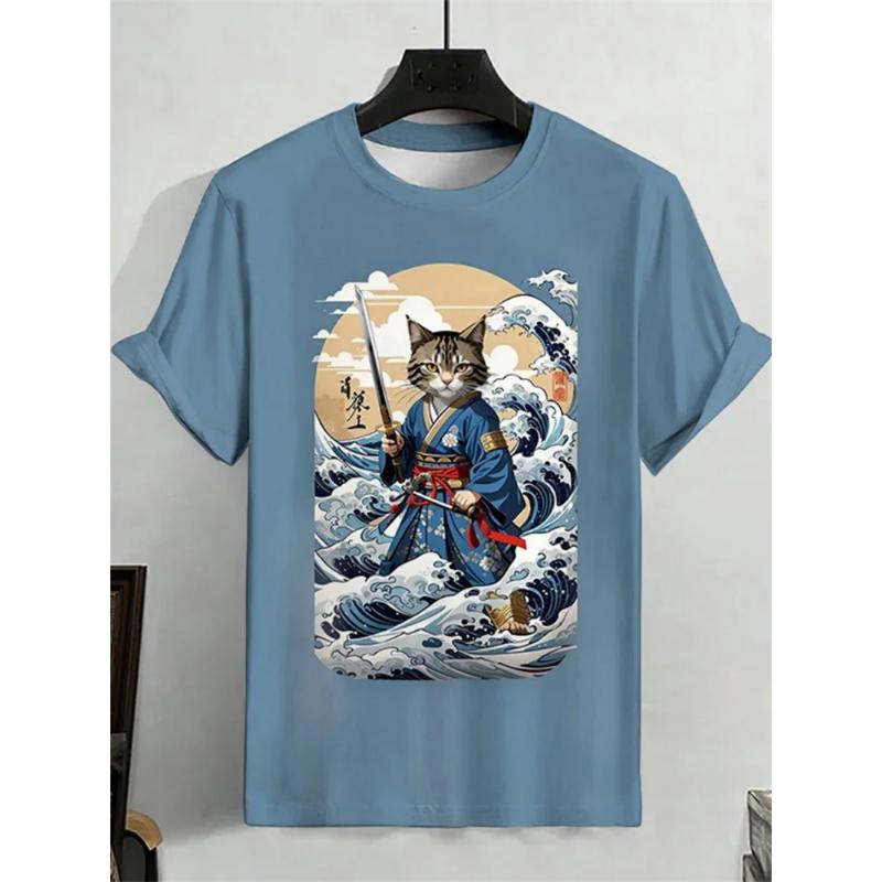 Japanese Ukiyo-e Graphic T Shirt Men Animal Waves Sun 3D Printed T-Shirts Casual Short Sleeve Tees Outdoor Oversized O-Neck Tops