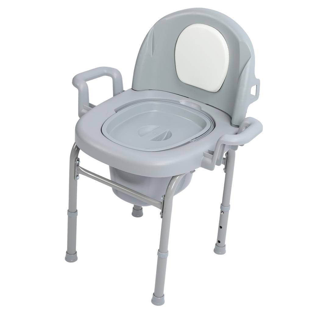 Bedside Commode Chair 3 Levels Height Adjustable PU Padded Anti Slip Sealed Lid Commode with 2 Internal Buckets for Adults