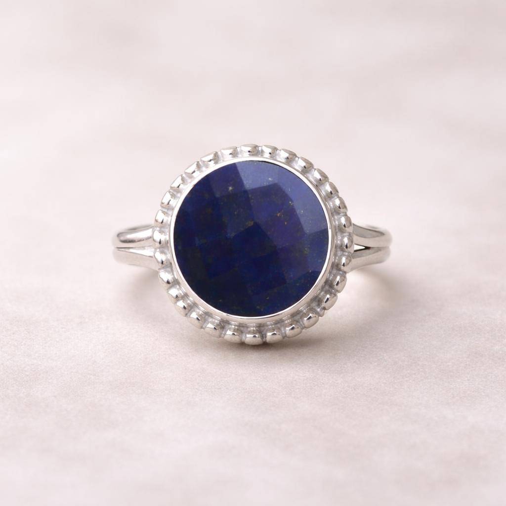 

Lapis Lazuli Faceted Statement Ring, 925 Sterling Silver, Handmade Designer Ring for Women 12 срібний