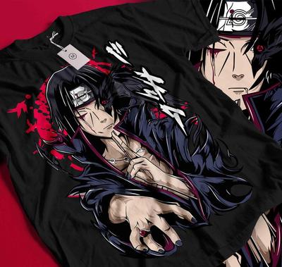 Naruto Itachi Uchiha Krähe & Sharingan T-Shirt, Unisex Anime Fan Streetwear Tee, 100% Baumwolle Lässiges Kurzarm Oberteil