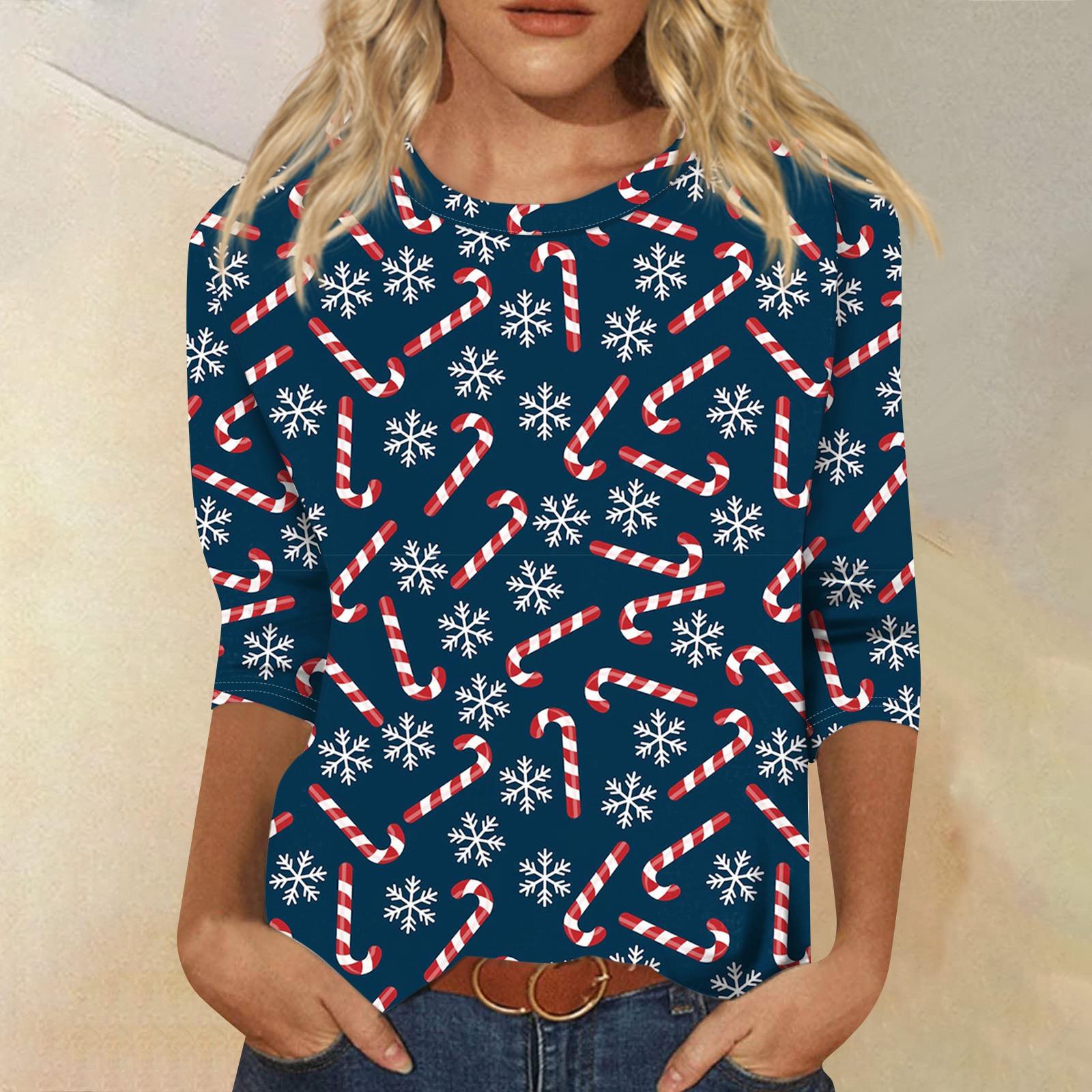 

Жіноча модна повсякденна вільна футболка з принтом і круглим вирізом з рукавом 3/4 XXL