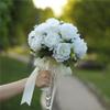 Holding Flowers Artificial Natural Rose Wedding Bouquet With Silk Satin Ribbon White Champagne Bride Bouquet Wedding Supplies