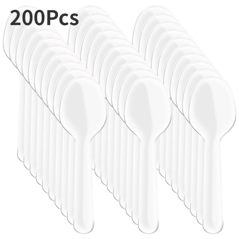 100/200/500Pcs Spoons Plastic Spoon Forks Dessert Tea And Serving Disposable Egg Bulk Appetizers That Cup Short Wood Inch