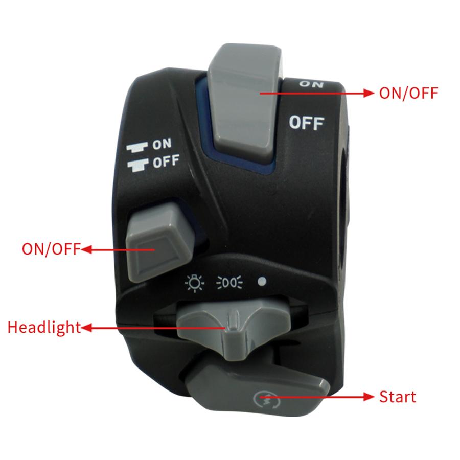 Pair 7/8" Motorcycle Handlebar Switch Assembly Indicator Start Button w/ Light