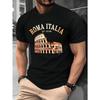 Europäische Größe 100% Herren-T-Shirt - Schwarz Rom Italien Kolosseum und Römisches Reich Grafikdruck, Mikrostretch-Strickstoff, Normale Passform Lässig Sommer