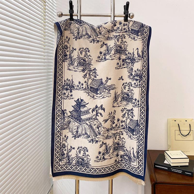 High-End Luxury Imitation Cashmere Warm Scarf Thickened Autumn And Winter Shawl Foulard Bufanda Elegant Flowers