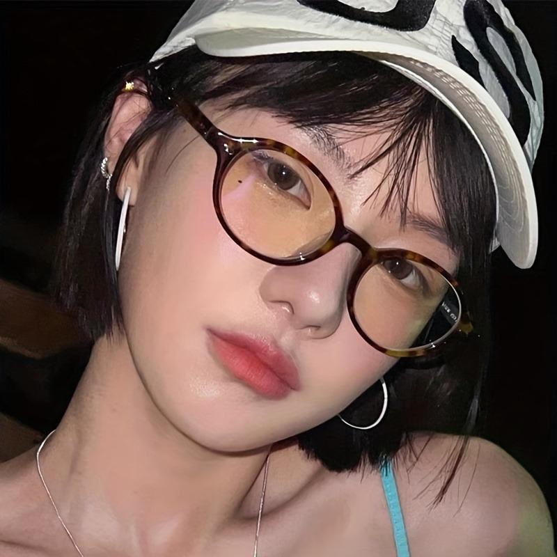 Chic Oval Anti-Blue Light Glasses for Women Retro Korean Style with Clear Lens