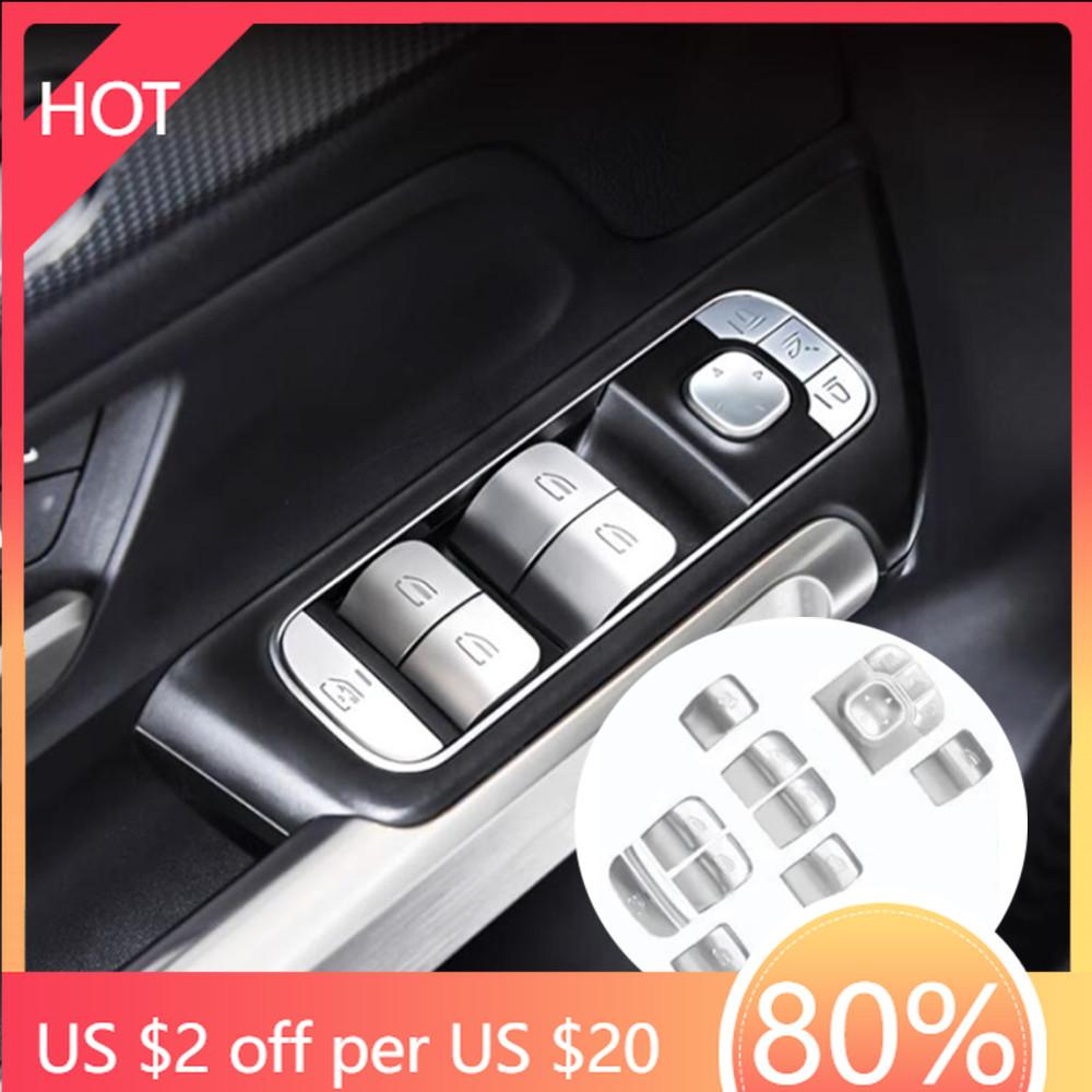 2025 Hot Racing Grills Silver ABS Car Window Glass Lift Button Trim Cover Stickers Fit For Mercedes Benz A B GLB CLA GLA Class W