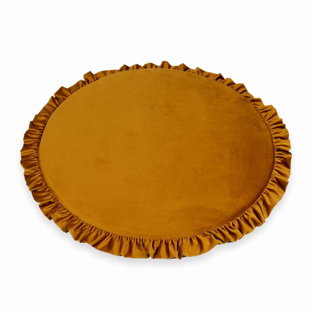 Mata Do Zabawy 100Cm Dla Dziecka Okrągła Z Falbanką, Velvet Złoty