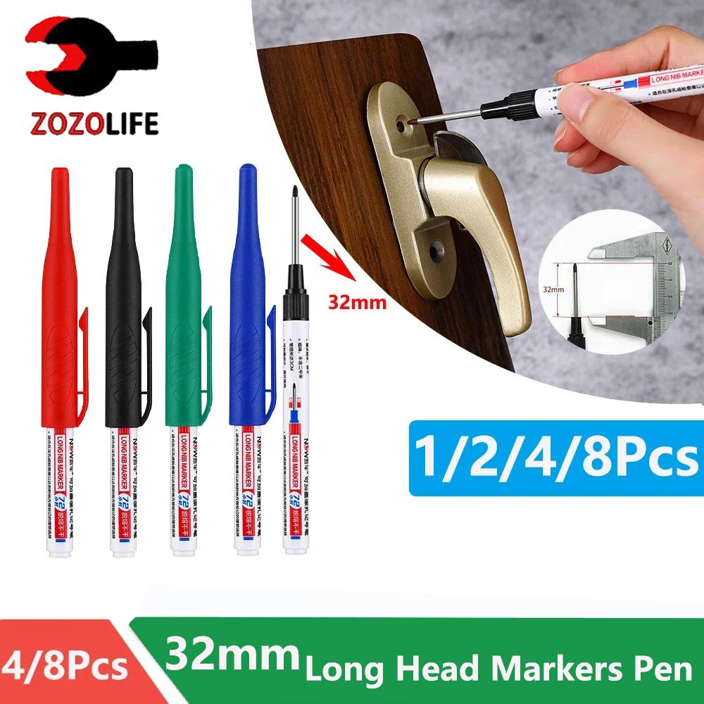 32mm 1-16pcs Long Head Markers Pen Multi-purpose Woodworking Tile Decoration Deep Hole Marker Pens Red/Black/Blue/Green Ink