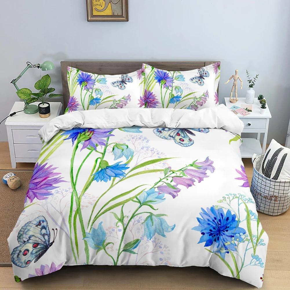 Butterfly Flower Bedding Set Boys Girls Twin Queen Size Duvet Cover Pillowcase Bed Kids Adult Fashion Home Textileextile