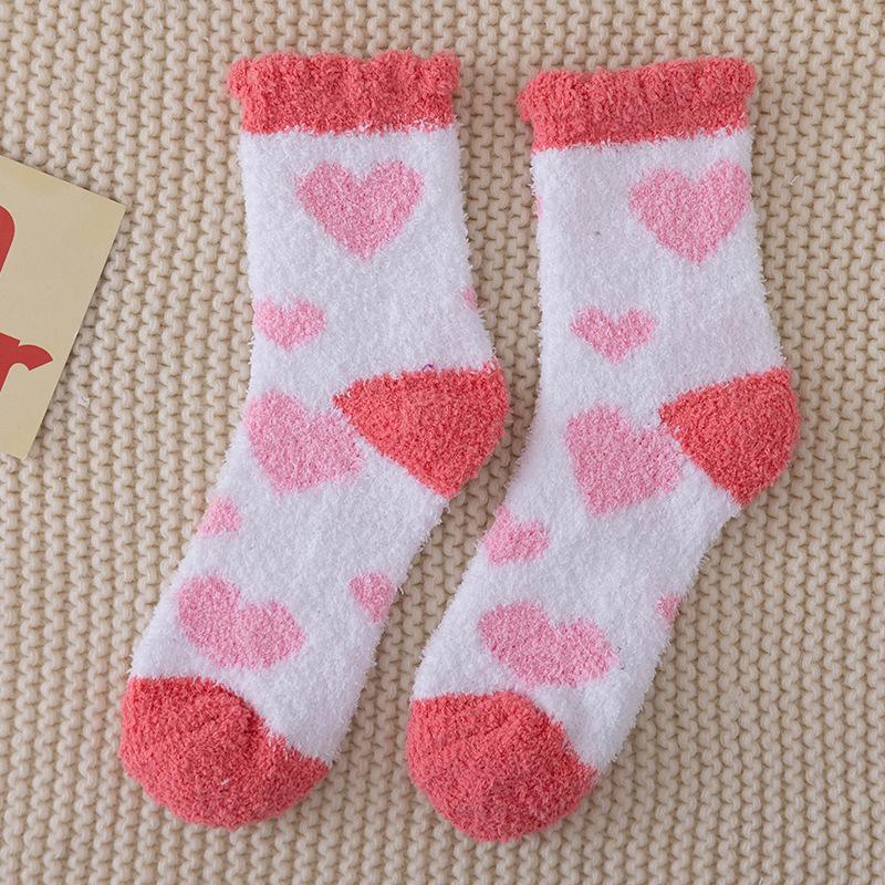 Coral Fleece Socks for Women's Autumn and Winter Warmth Thickened Mid-calf Socks Snow Floor Socks Postpartum Home Sleep Socks Trend
