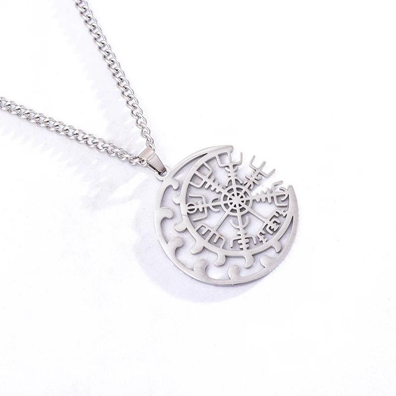 Island Severský Vegvisir Helma Runový Kruh Hrůzy Nerezová Ocel Přívěsek Kožená Šňůrka Řetízek Amulet Pánské Šperky