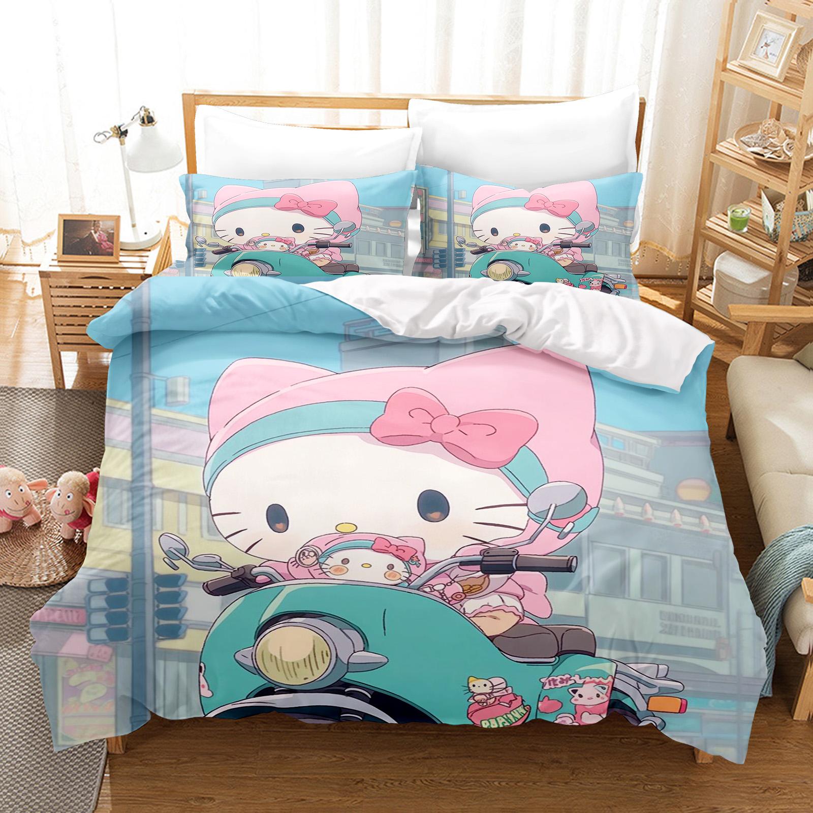

Hello Kitty Спальня Дитячий Набір Постільної Білизни Підковдра Комфорт Королева З Наволочкою Різдвяні Подарунки Дім US Full(200*230cm)3pcs