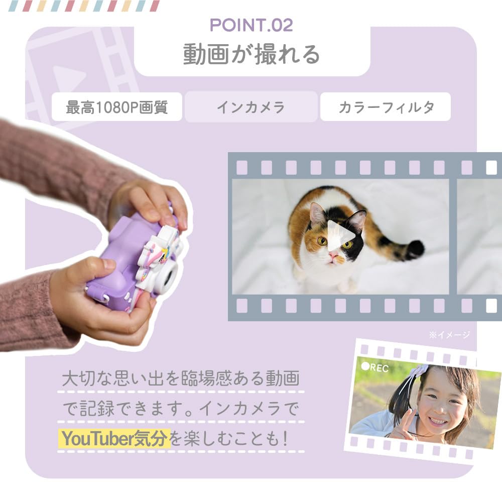 Toy Camera with Silicone Cover and and Shark Up To 48 Includes Memory USB and Charging Kids' Strap, Unicorn, Dinosaur, Designs, Megapixels, Card,