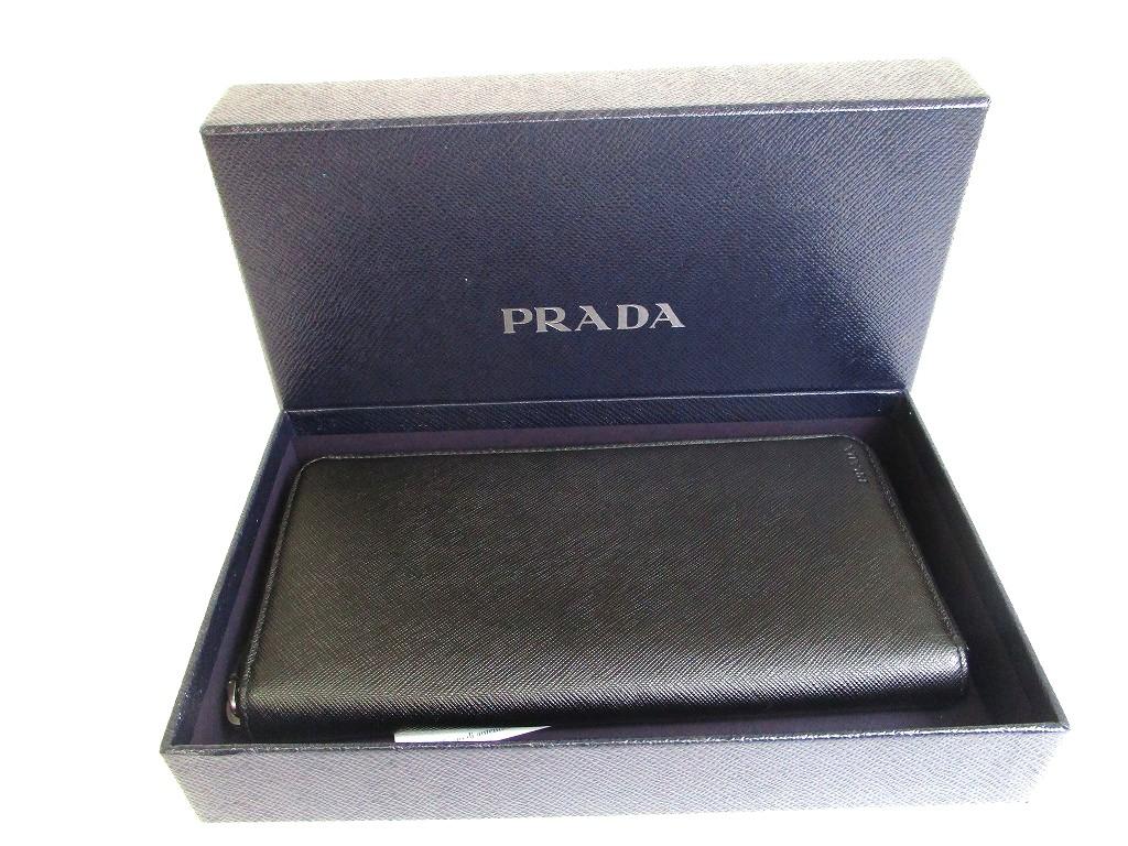 Authentic PRADA Saffiano Black Leather Round Zip Long Wallet 2ML220 #b290  Open Box