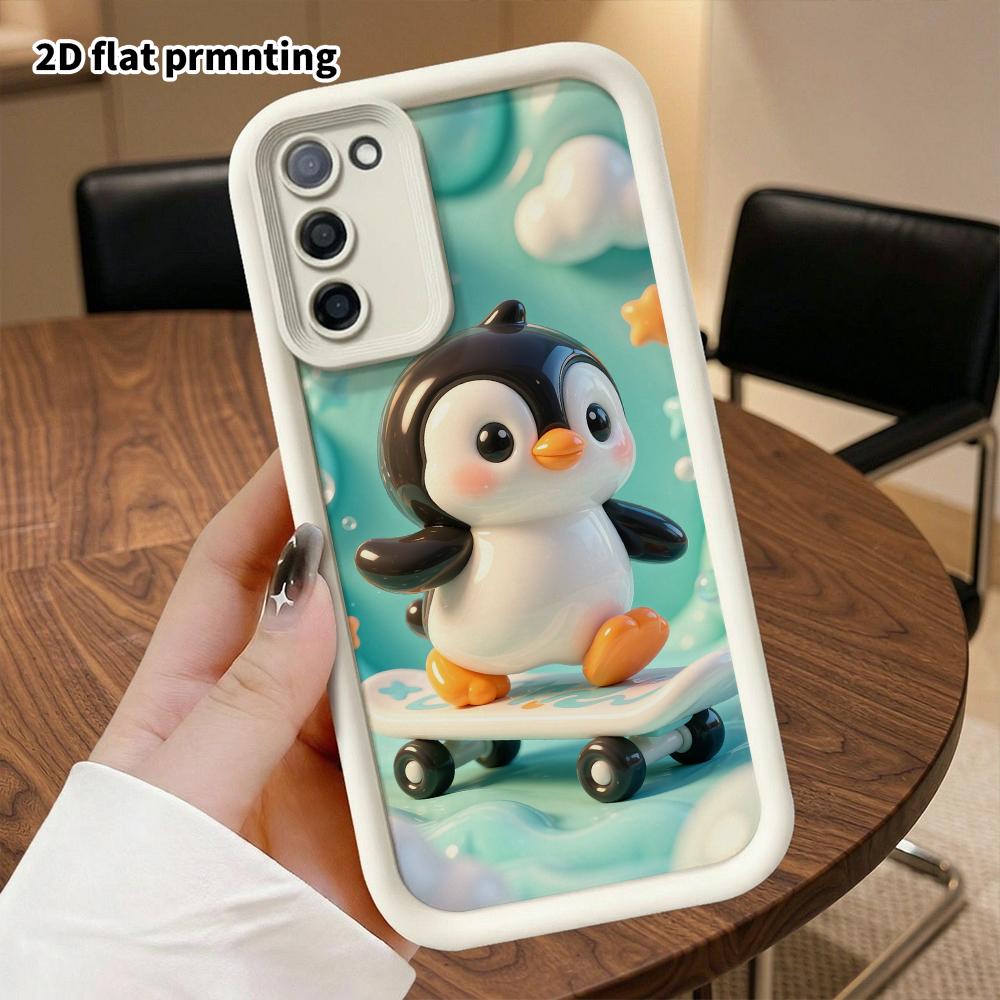 Phone case: 2D flat, suitable for Samsung Galaxy A34 A35 M05 M06 S20 S22 S21 FE Plus 5G protective case, little skateboarding penguin, perfect Christm