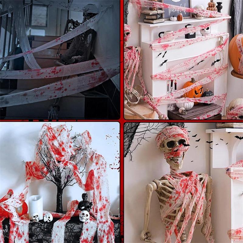 Halloween Bloody Cloth Strips Blood Gauze Bandage Haunted House Warning Isolation Belt Home Horror Party Scene Decor Props NEW