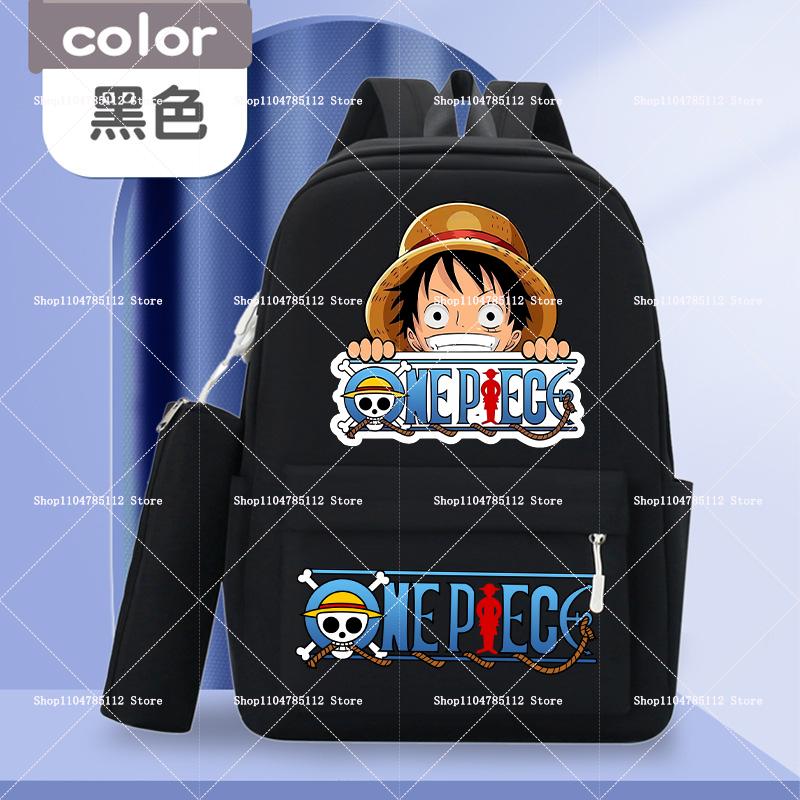 2pcs One Piece Backpack with Pencil Case Student Schoolbag Casual Large Capacity Backpack Boys Men Cartoon Anime Bookbag Gift