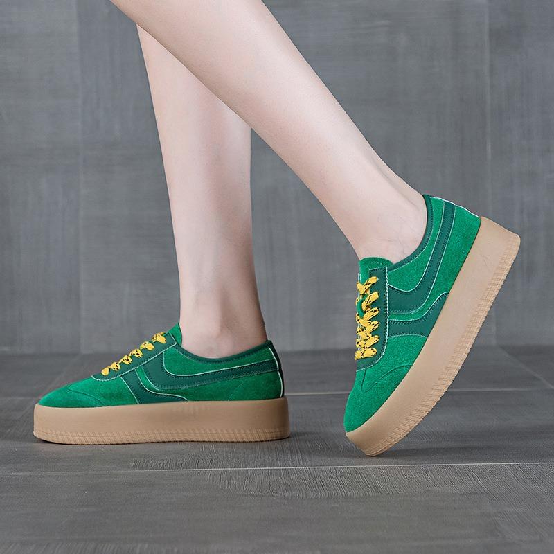 Autumn new leather retro women thick bottom height increase casual sports women