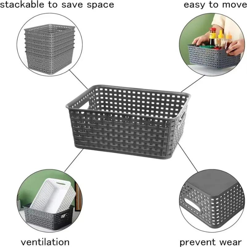 A Top-quality Hollowed out Side Woven Plastic Storage Box Simple Organizer Basket for Home Kitchen Sundry Goods