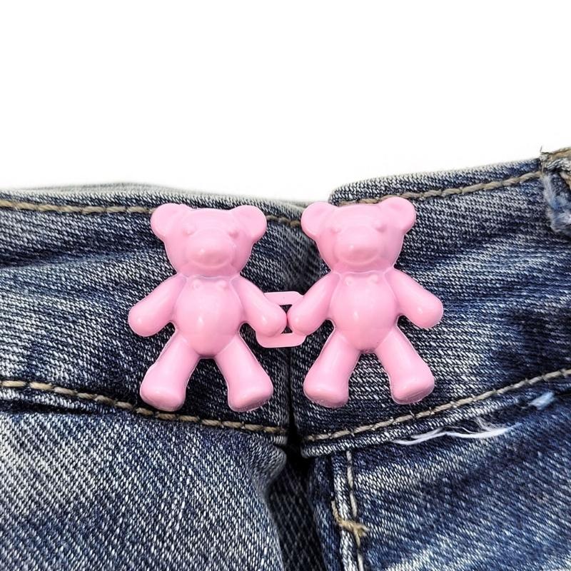 2Pcs Adjustable Jean Button Pins, Bear Shaped Waist Tightener Instant Jean Buttons for Jeans Pants, No Sewing Required
