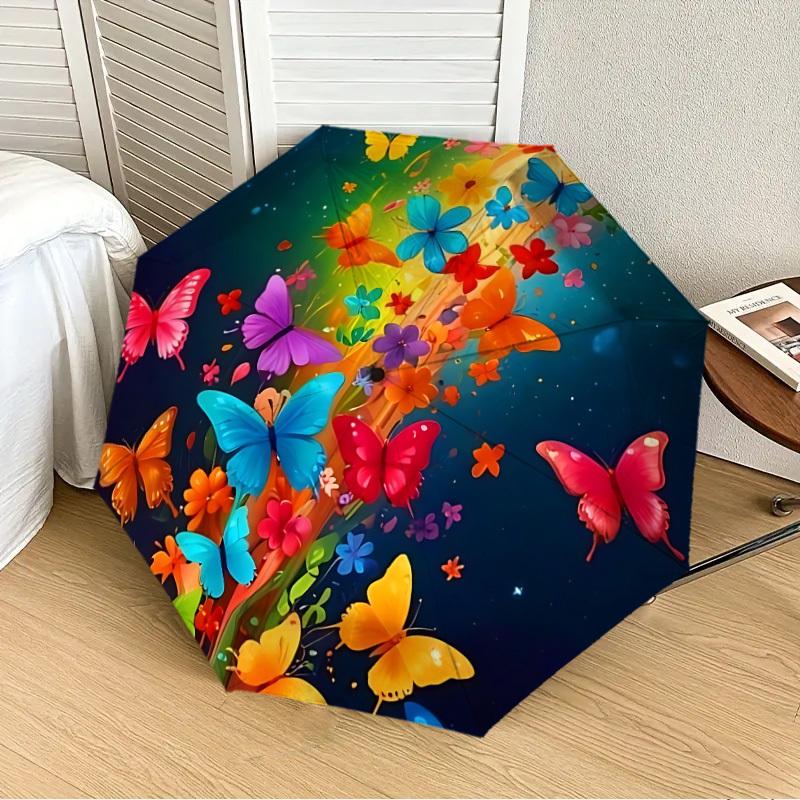 

1PC Butterfly Garden Automatic 8-Bone Folding Umbrella - Durable Polyester & Iron Frame,Userfriendly Operation yy250929181