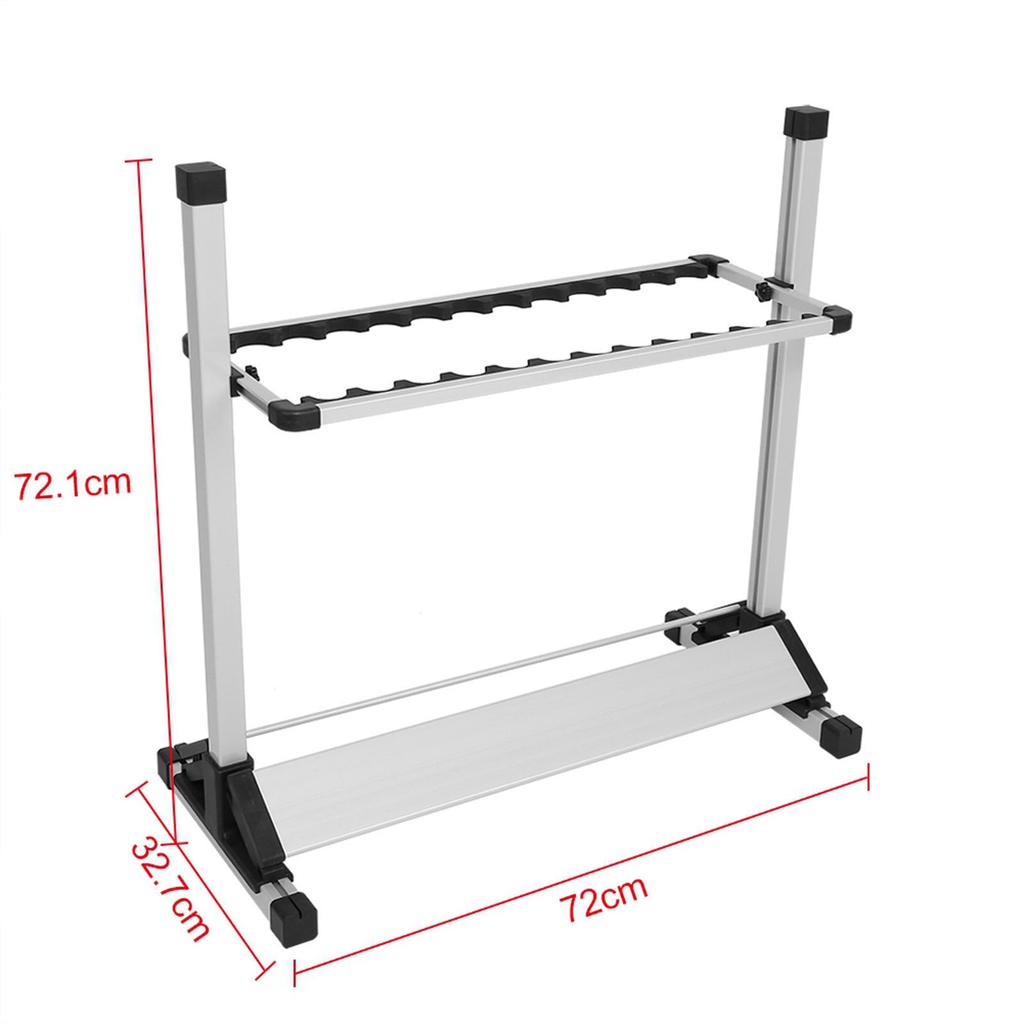Titanium Alloy Fishing Rod Rack Stand 24 Slots Alloy Metallic Silver with Black Rack