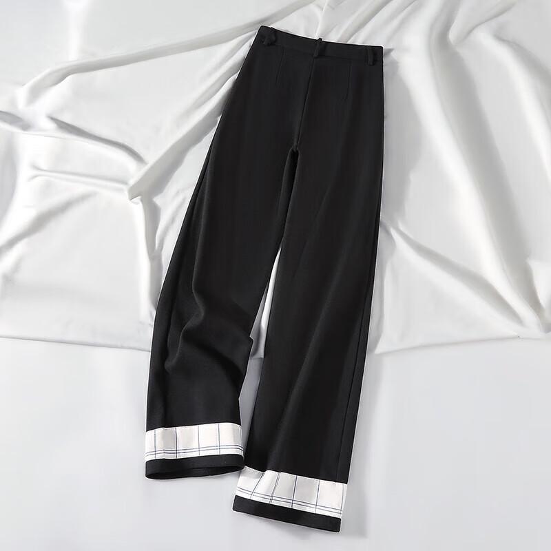 Women's Wool Blend Spliced High-Waist Wide-Leg Trousers