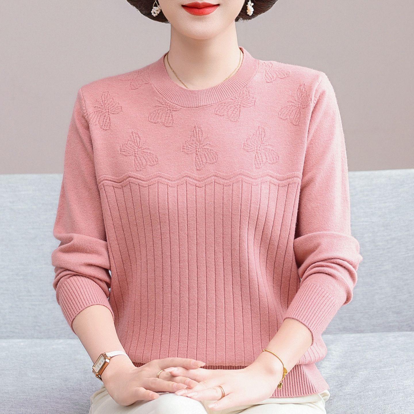 

2026 Early Spring Casual Crochet Knit Sweater for Middle-aged & Elderly Women 5XL (140-160 Jin) розовый