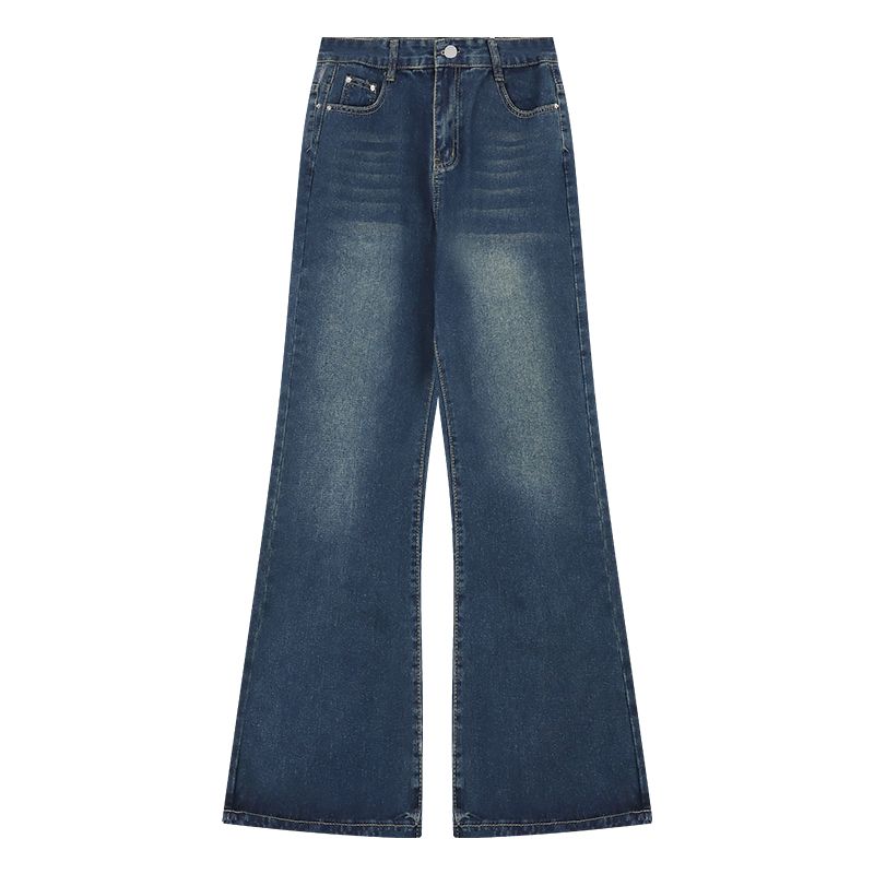 

Retro Blue Small Washed Denim Women s Autumn High Waist Distressed Bootcut Trousers Slimming Straight Pants Long Pants Retro blue Small L