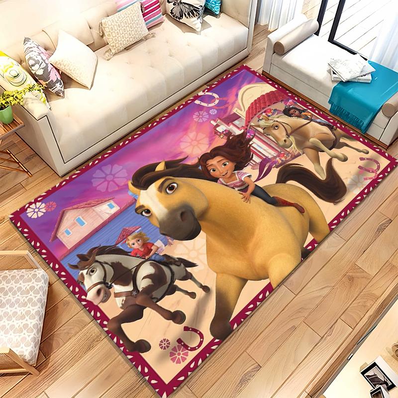 Cartoon Spirit Riding Free Horses Living Room Non-Slip Area Rug Soft Carpet for Bedroom Kids Playroom Sofa,Home Decor Doormat