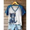 Womens V-Neck Short Sleeve T-Shirt With Leopard Print 3D Effect Colorful Ink Loose Fit Casual Office Wear