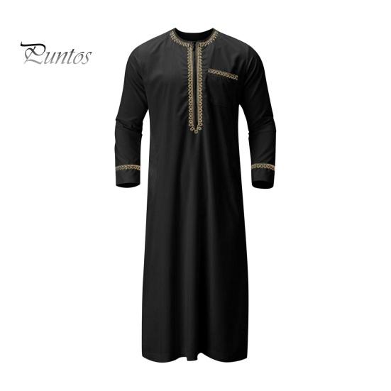 

Летний мужской халат в стиле ретро с круглым вырезом и половиной молнии с длинными рукавами, свободный Малайзия, Ближний Восток, арабский Дубай, традиционный халат макси, длинный топ S