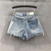 Unique Patchwork Color Block Denim Shorts Women Loose Fit Wide Leg Pants
