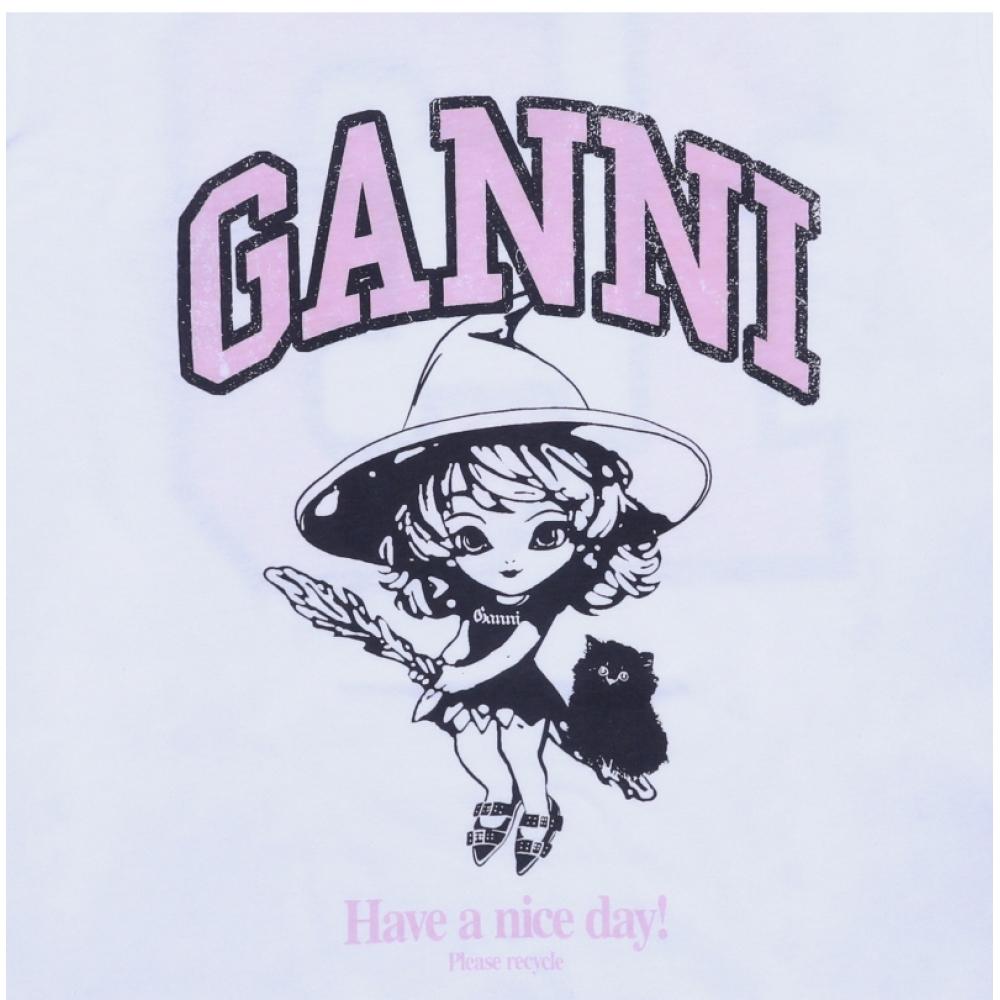 Ganni Women S contraSt Short Sleeve Tee With Witch Logo T4156 151