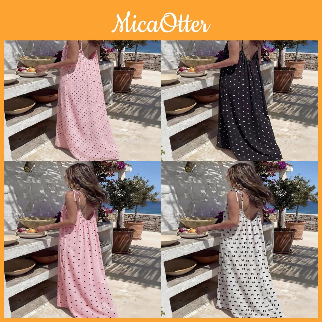 Damen Sommerkleid mit Polka-Dot-Print und fließendem Maxirock für Strand und Freizeit