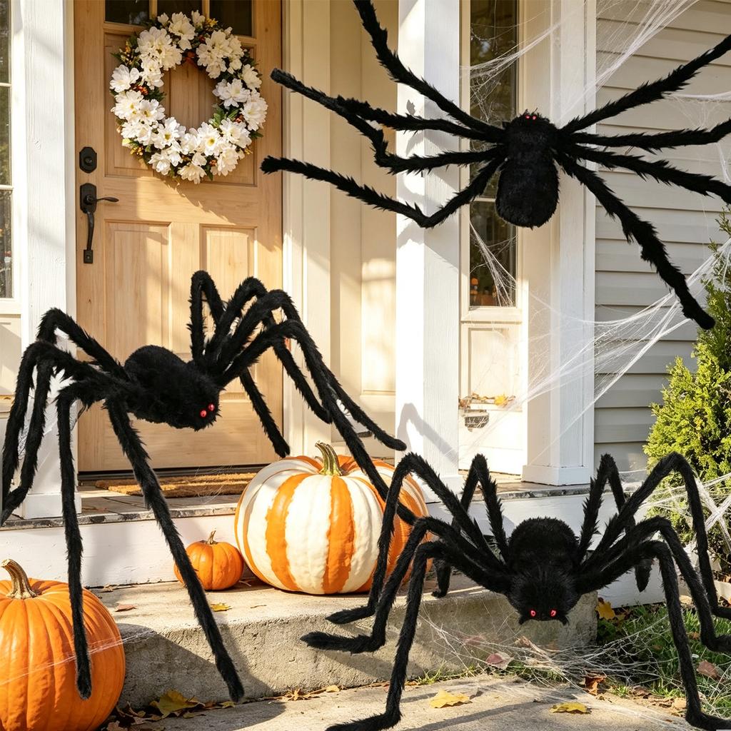 1pc Halloween Decor Giant Black Plush Spider Halloween Party Bar Haunted House Horror Props Outdoor Scary Large Spiders