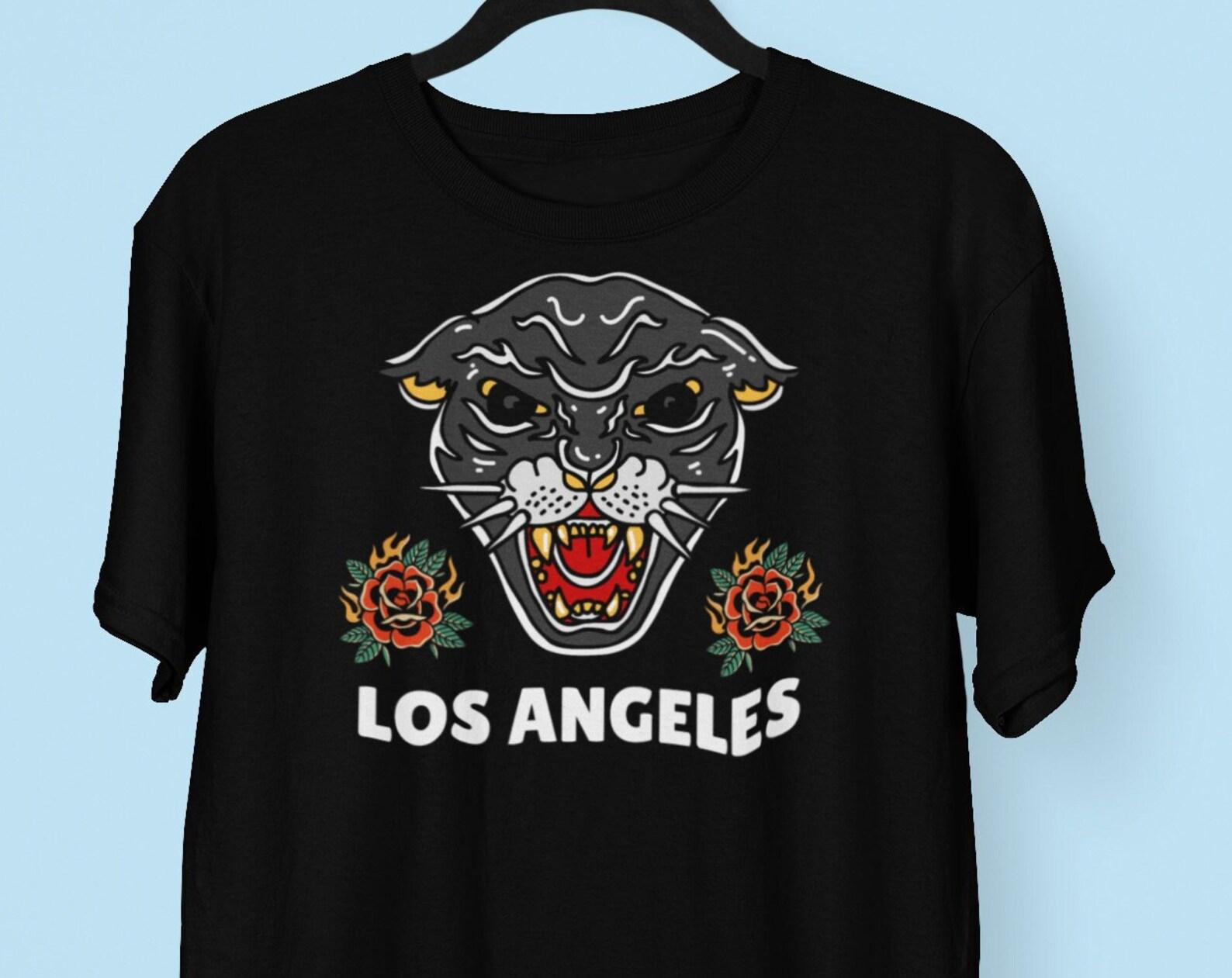 LA Panther Tattoo Tee: Classic Traditional Black Face Design, California Souvenir T shirt S