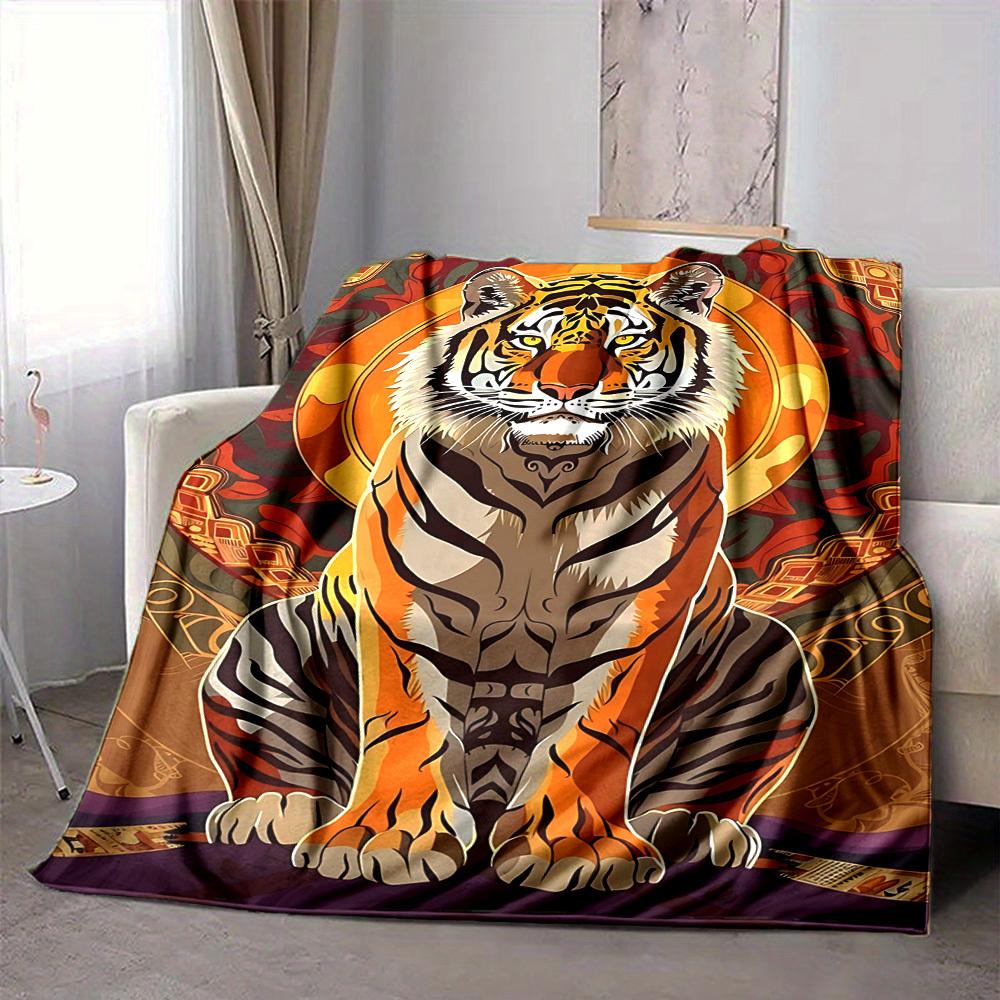 1pc Tiger Print Blanket, Lightweight Flannel Fleece with Digital Printing, Soft Warm for Sofa, Travel, Camping, Office, Couch, Chair, and Bed, All-Sea
