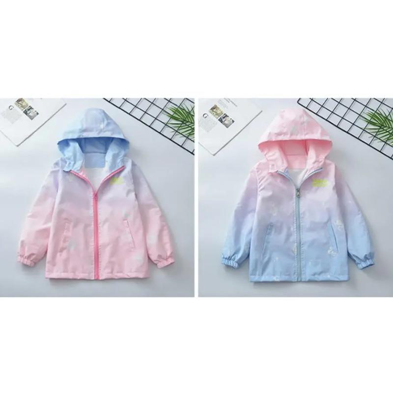 Korean Fashion Jacket Girls Teenager Casual Gradient Hooded Coat Boys Blazer Spring Autumn Windproof Sweet Coats Windbreaker
