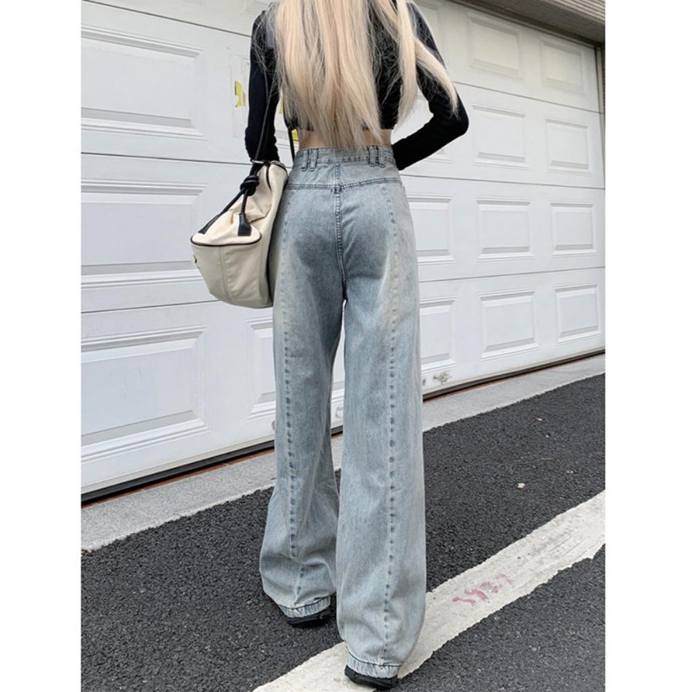 Niche Commuter Drape High-waisted Jeans Spring and Autumn New Design Loose Mopping Wide-leg Jeans