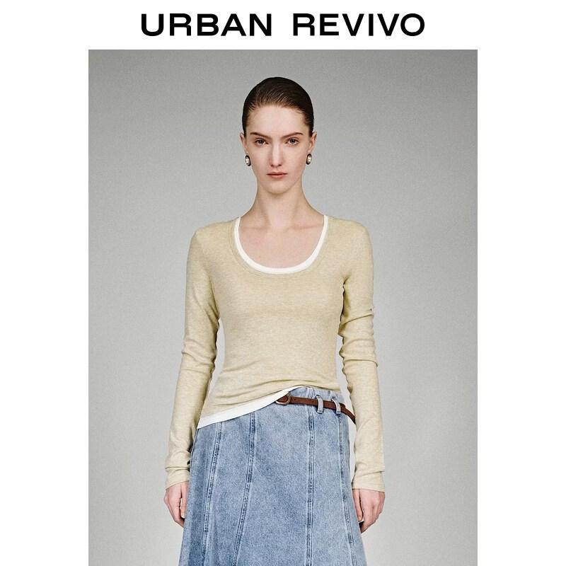 UR 2026 Women's Faux Two-Piece Slim-Fit Long Sleeve T-shirt