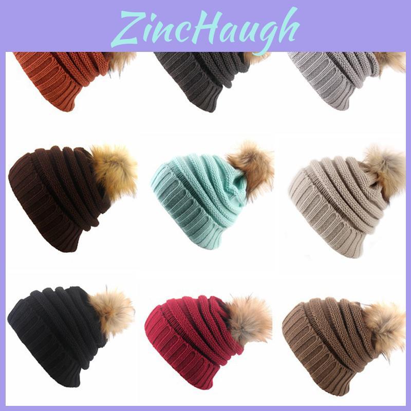 Trendy Women's Reversible Knit Hat With Soft Pom Pom For Winter Outdoor Activities