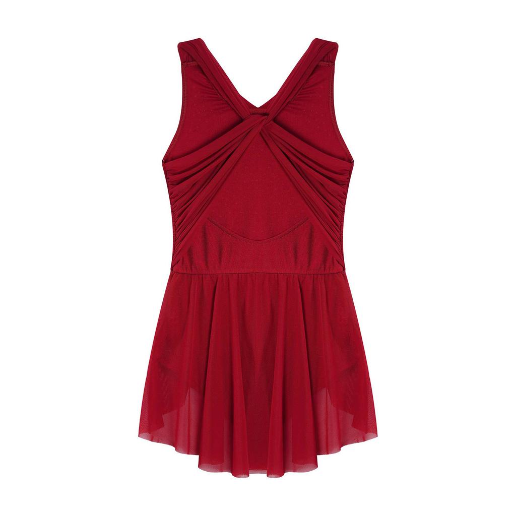 Girls Figure Skating Dress, Lyrical Dance Costume with Mesh Overlay, Cutout Back, Shiny Rhinestones & Irregular Hem